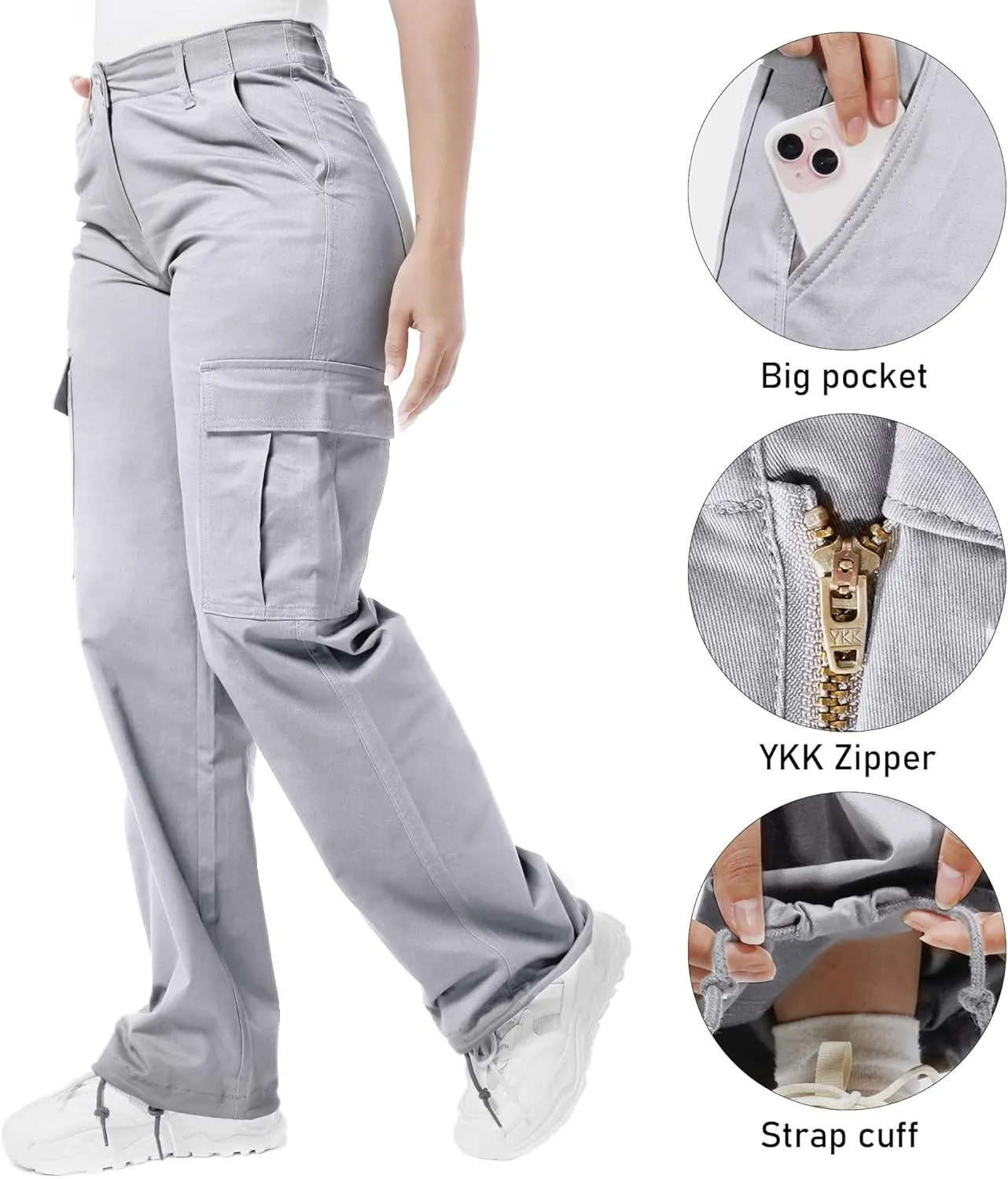 Soulsfeng Women's Baggy Cargo Pants Relaxed Fit Casual Cotton Hiking Pants with 6 Pockets