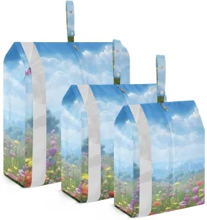 Spring Landscape Flowers Packing Cubes Set of 3, Lightweight Travel Luggage Organizers Foldable Bags for Easy Packing and Organization