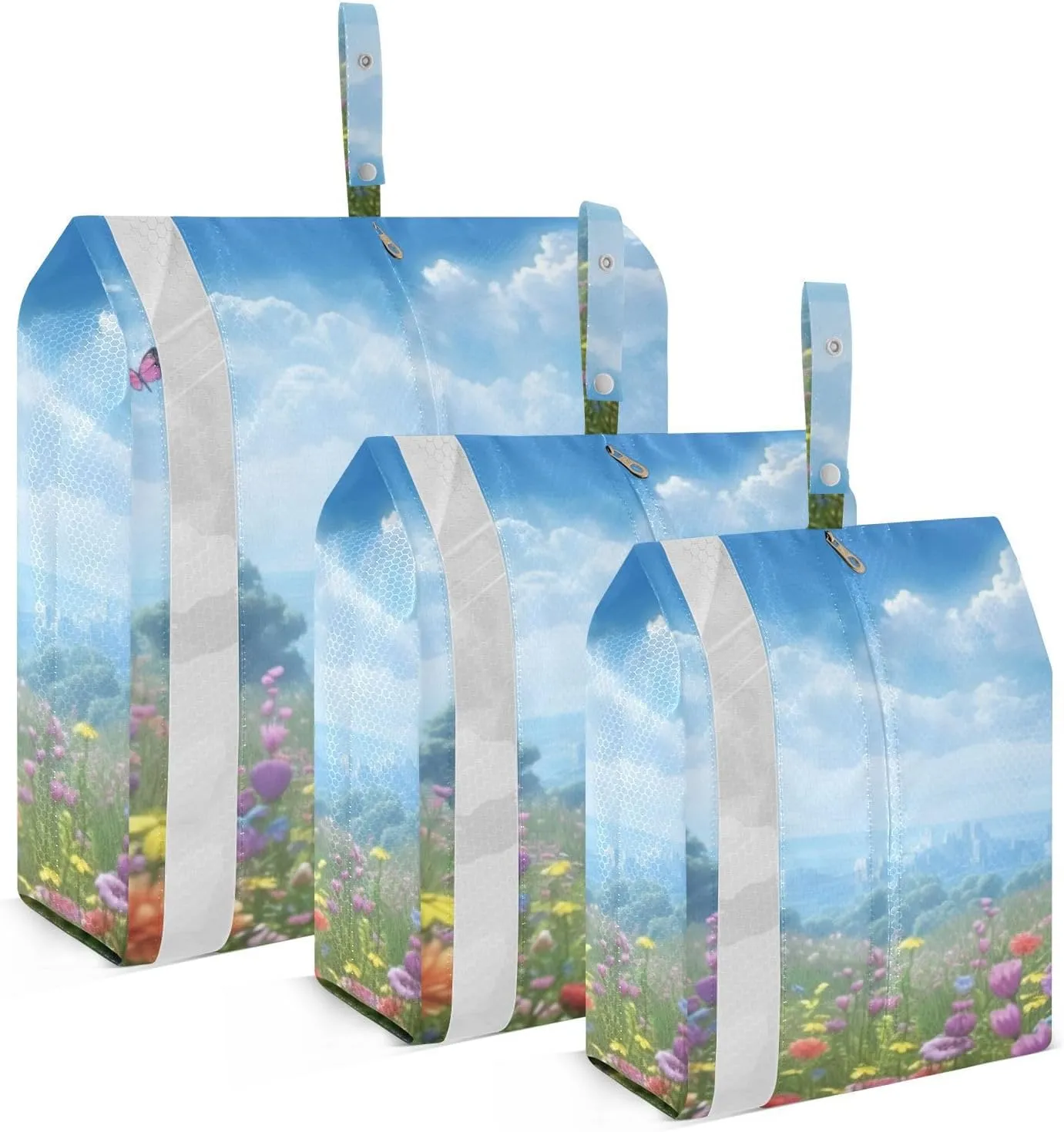 Spring Landscape Flowers Packing Cubes Set of 3, Lightweight Travel Luggage Organizers Foldable Bags for Easy Packing and Organization