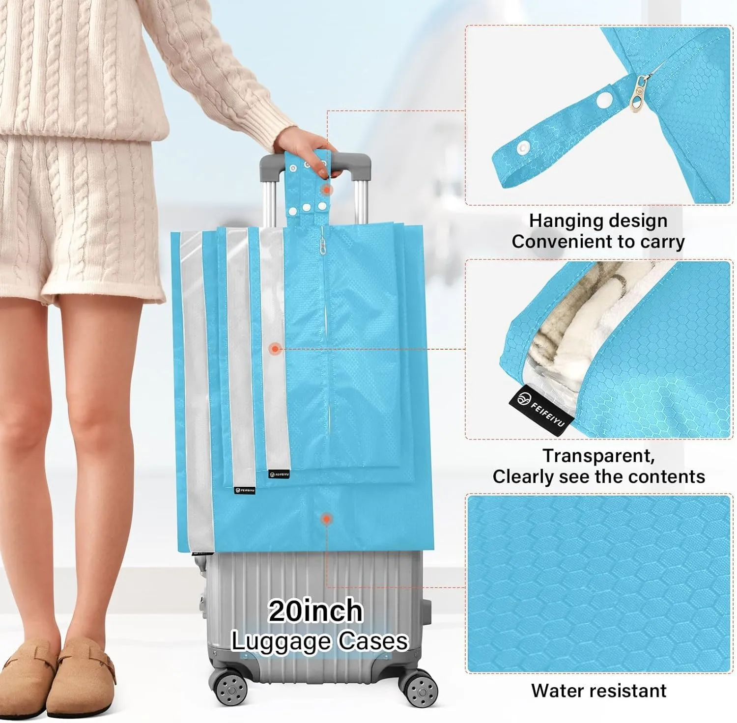 SPRIPORT Blue Light 3 Set Compression Packing Cubes for Travel Lightweight Luggage Organizer Bags for Carry on Suitcase Travel Storage Bags for Vacation Man Woman Clothes