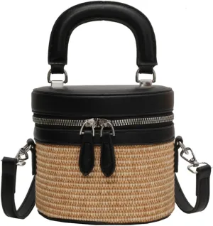 Straw Bucket Bags for Women Handmade Crossbody Bags for Women Woven Satchel Handbag Beach Bag Casual Straw Bag 2024
