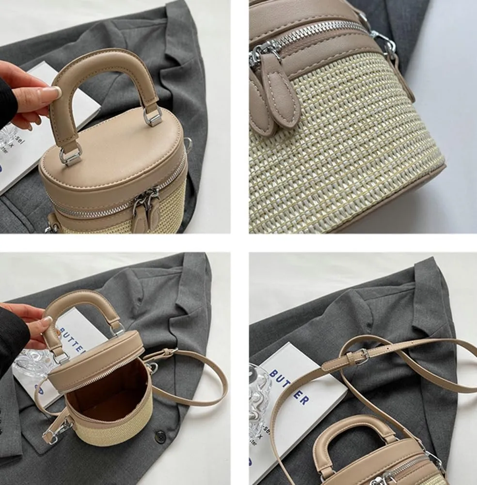 Straw Bucket Bags for Women Handmade Crossbody Bags for Women Woven Satchel Handbag Beach Bag Casual Straw Bag 2024