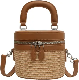 Straw Bucket Bags for Women Handmade Crossbody Bags for Women Woven Satchel Handbag Beach Bag Casual Straw Bag 2024