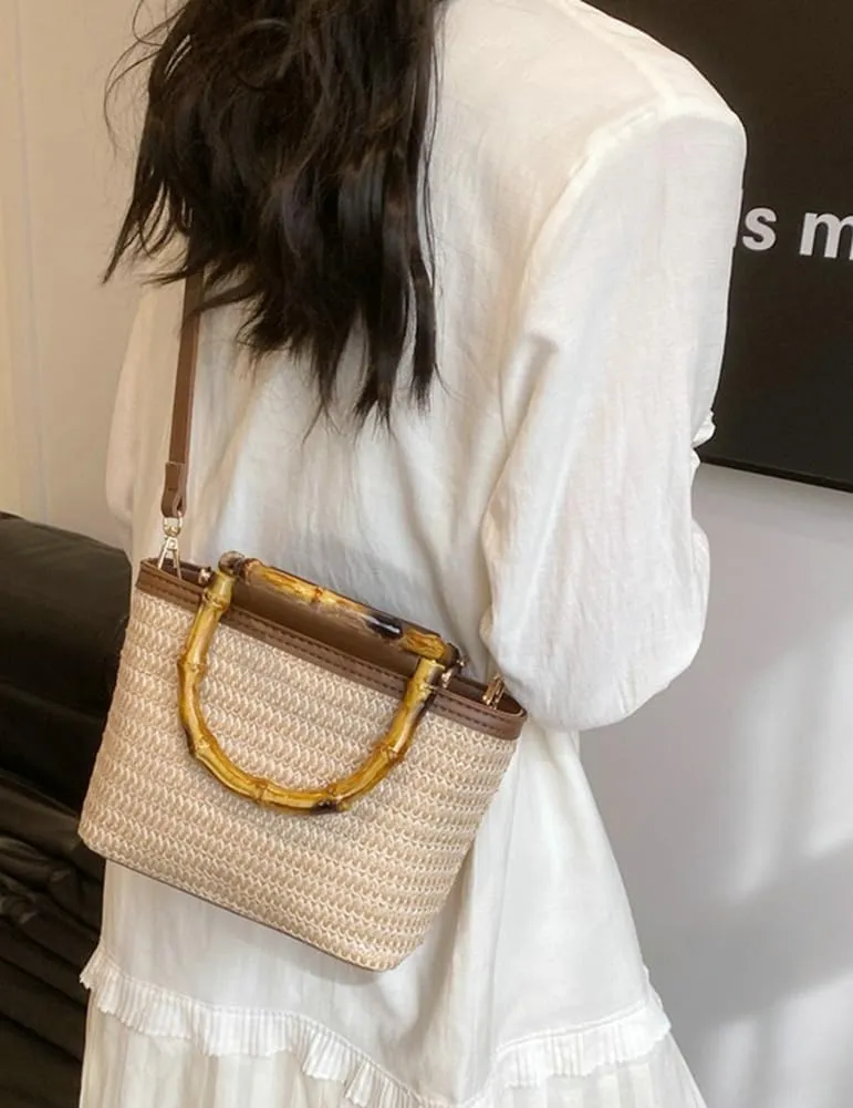 Straw Woven Bucket Bag For Women 2025 Summer Versatile Hobo Crossbody Bag Beach Vacation Straw Tote Bag 2025