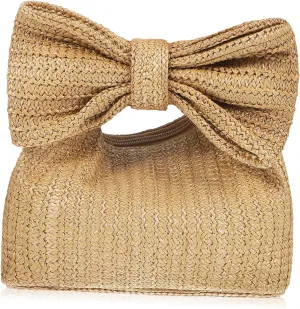 Stylish Straw Clutch Bag for Women Bow Woven Handbag Lightweight Durable Summer Beach Purse Versatile Capacity for Daily Use for Travel Casual Outings