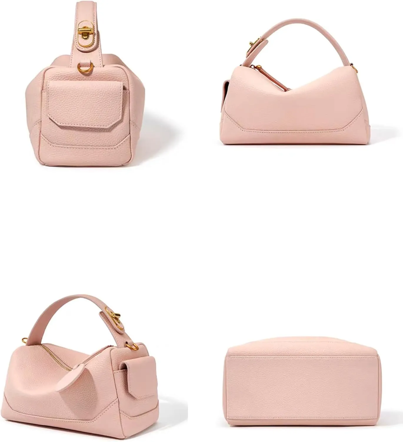 Stylish Women's Genuine Leather Handbag - Versatile Shoulder Crossbody Armpit Pillow Hobo Bag(Pink)