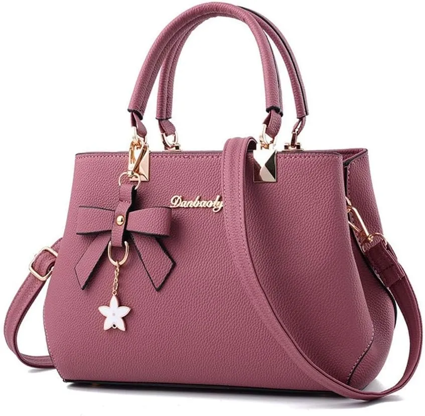 Stylish Womens PU Leather Top Handle Satchel Handbag with Bow Pendant - Versatile Zipper Tote & Crossbody Bag in Green
