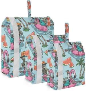 Summer Skeleton Packing Cubes Set of 3, Lightweight Travel Luggage Organizers Foldable Bags for Easy Packing and Organization