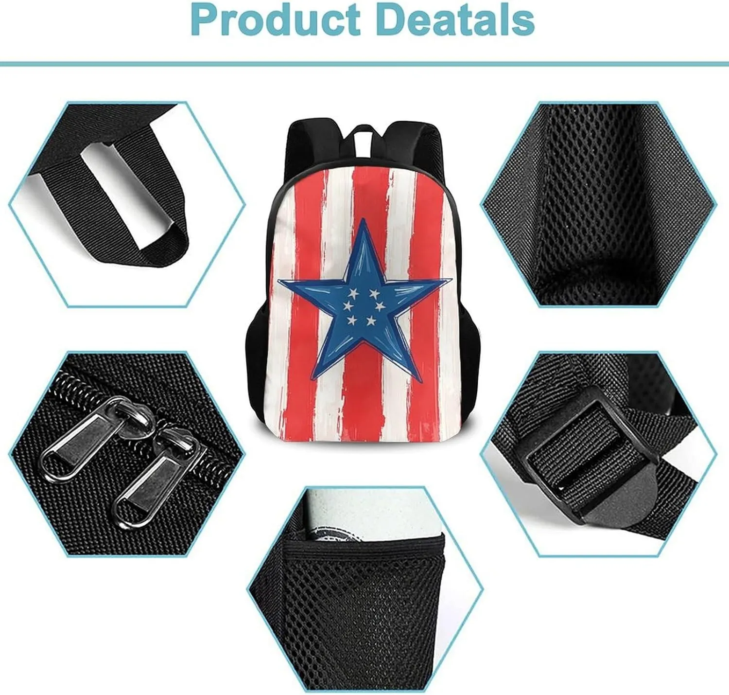SWEET TANG College Backpack Lightweight for Women Men, Large Capacity and Comfortable Bookbag Rucksack Compatible with Usa Patriotic American Flag Stars Stripes Laptop Backpack