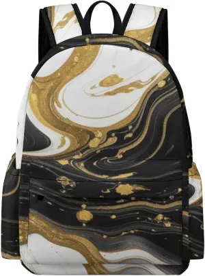 SWEET TANG Men & Women Multifunction Backpack with Comfortable and Soft Shoulder Strap, Lightweight Hiking Picnic Backpack Compatible with Gold Black And White Marble Backpack
