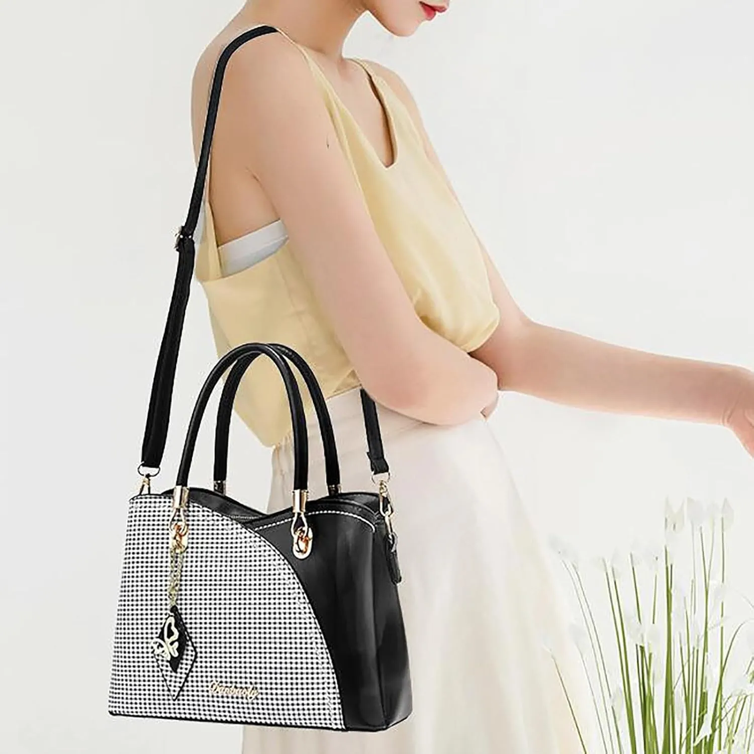 Tote Bag For Women Color Block Women Hobo Handbags Large Capacity Plaid Middle Shoulder Messenger Bag For Daily Work M