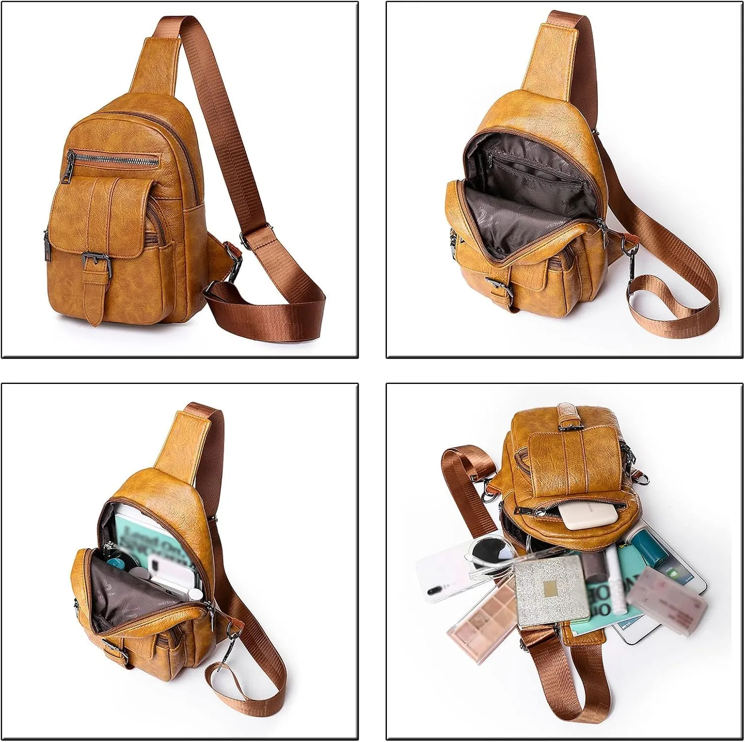 Tote Bag For Women Men Chest Bag Sling Bag Small Crossbody Pu Leather Satchel Day pack Fashion Shoulder Strap Bags Q