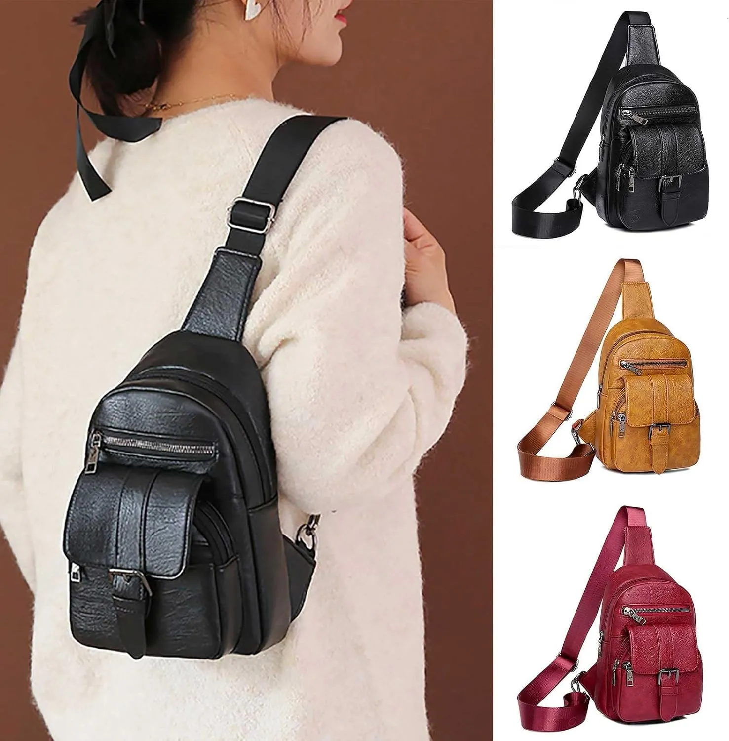Tote Bag For Women Men Chest Bag Sling Bag Small Crossbody Pu Leather Satchel Day pack Fashion Shoulder Strap Bags Q