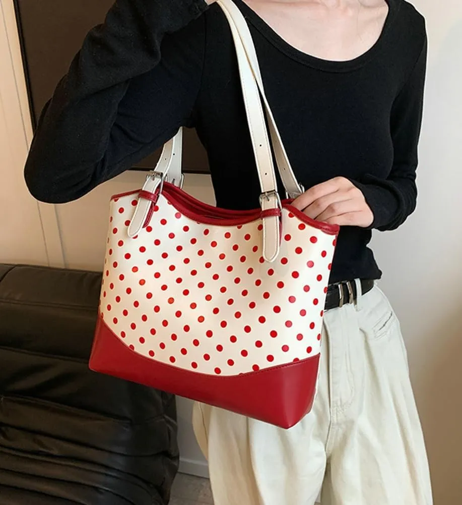 Tote Bag for Women Trendy Dots Shoulder Bags PU Leather Hobo Bags Large Top Handle Handbag Purse