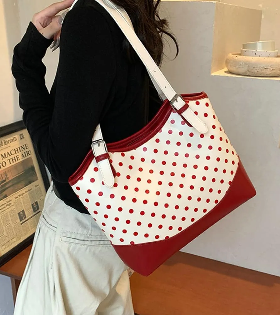 Tote Bag for Women Trendy Dots Shoulder Bags PU Leather Hobo Bags Large Top Handle Handbag Purse