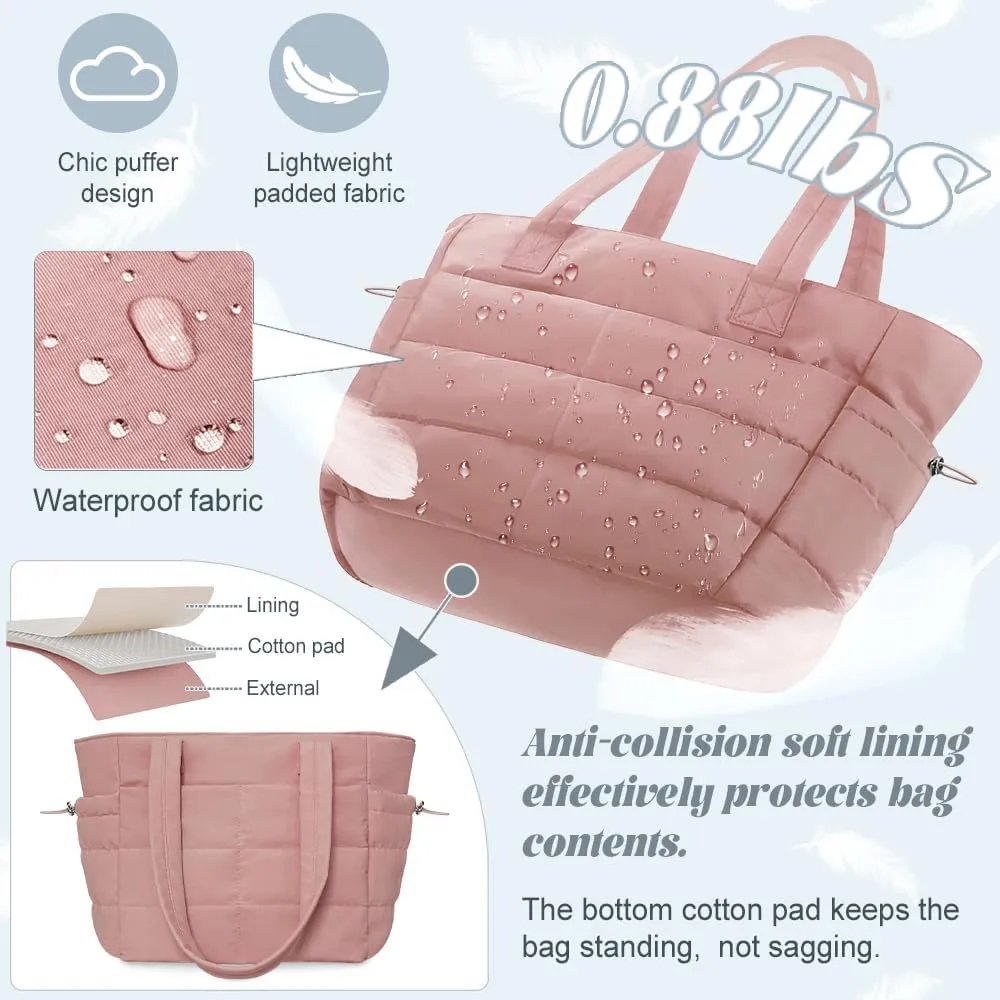 Tote Bags For Women Puffer Shoulder Bag with Zipper Quilted Satchel Handbags For Work,Travel, Gym, Light Waterproof
