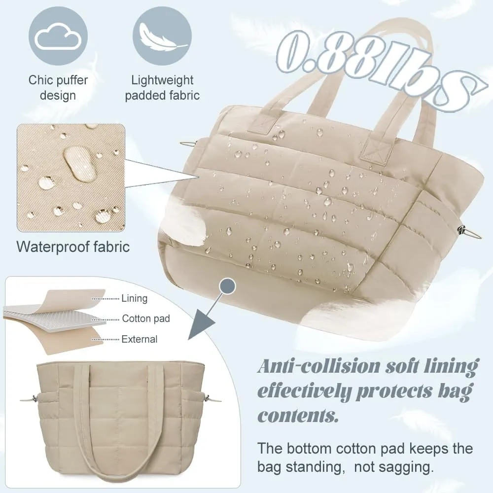 Tote Bags For Women Puffer Shoulder Bag with Zipper Quilted Satchel Handbags For Work,Travel, Gym, Light Waterproof