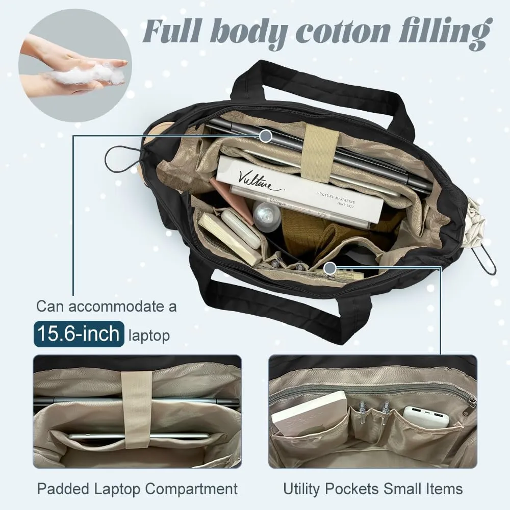 Tote Bags For Women Puffer Shoulder Bag with Zipper Quilted Satchel Handbags For Work,Travel, Gym, Light Waterproof