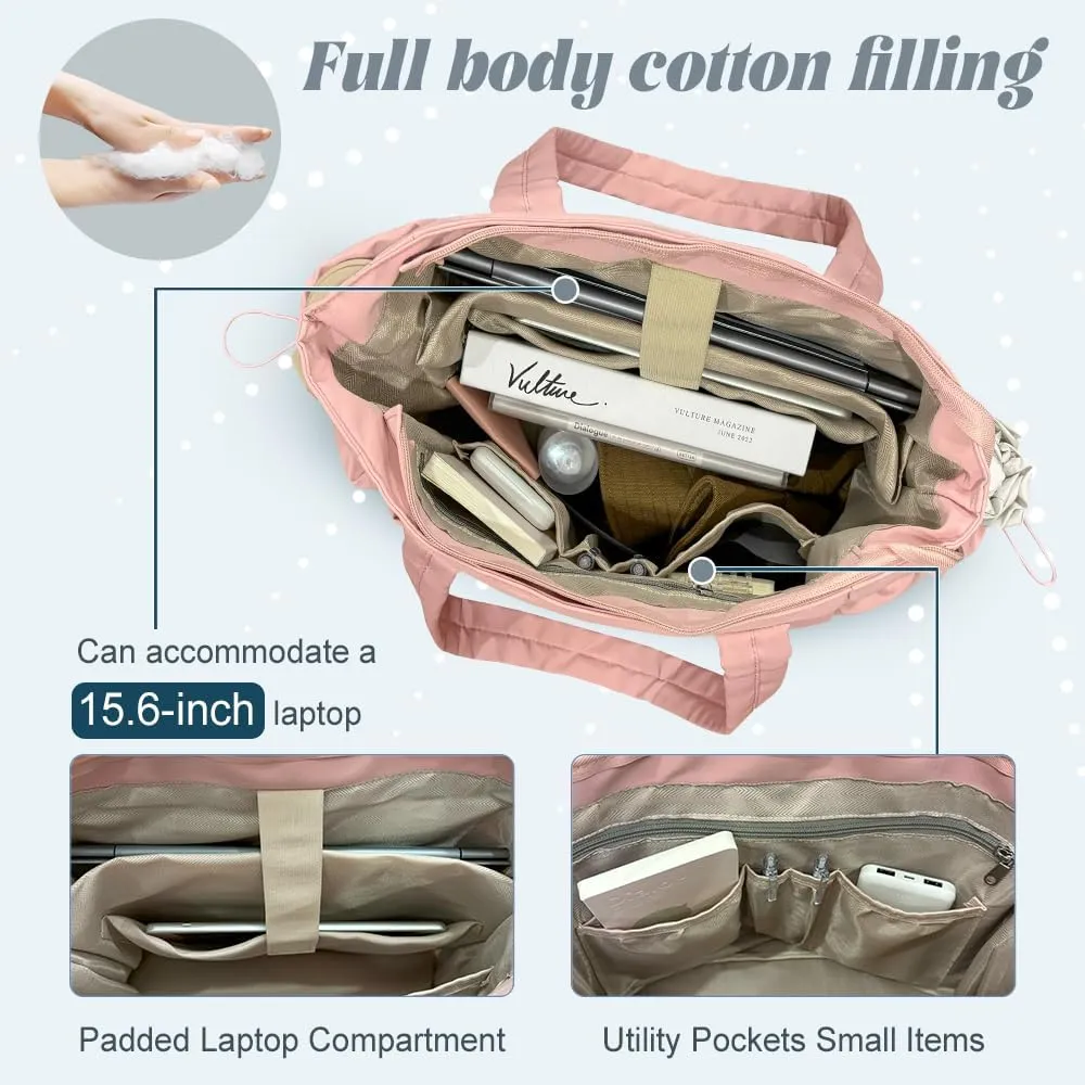 Tote Bags For Women Puffer Shoulder Bag with Zipper Quilted Satchel Handbags For Work,Travel, Gym, Light Waterproof
