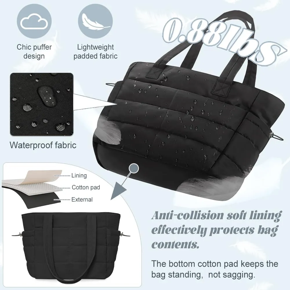 Tote Bags For Women Puffer Shoulder Bag with Zipper Quilted Satchel Handbags For Work,Travel, Gym, Light Waterproof