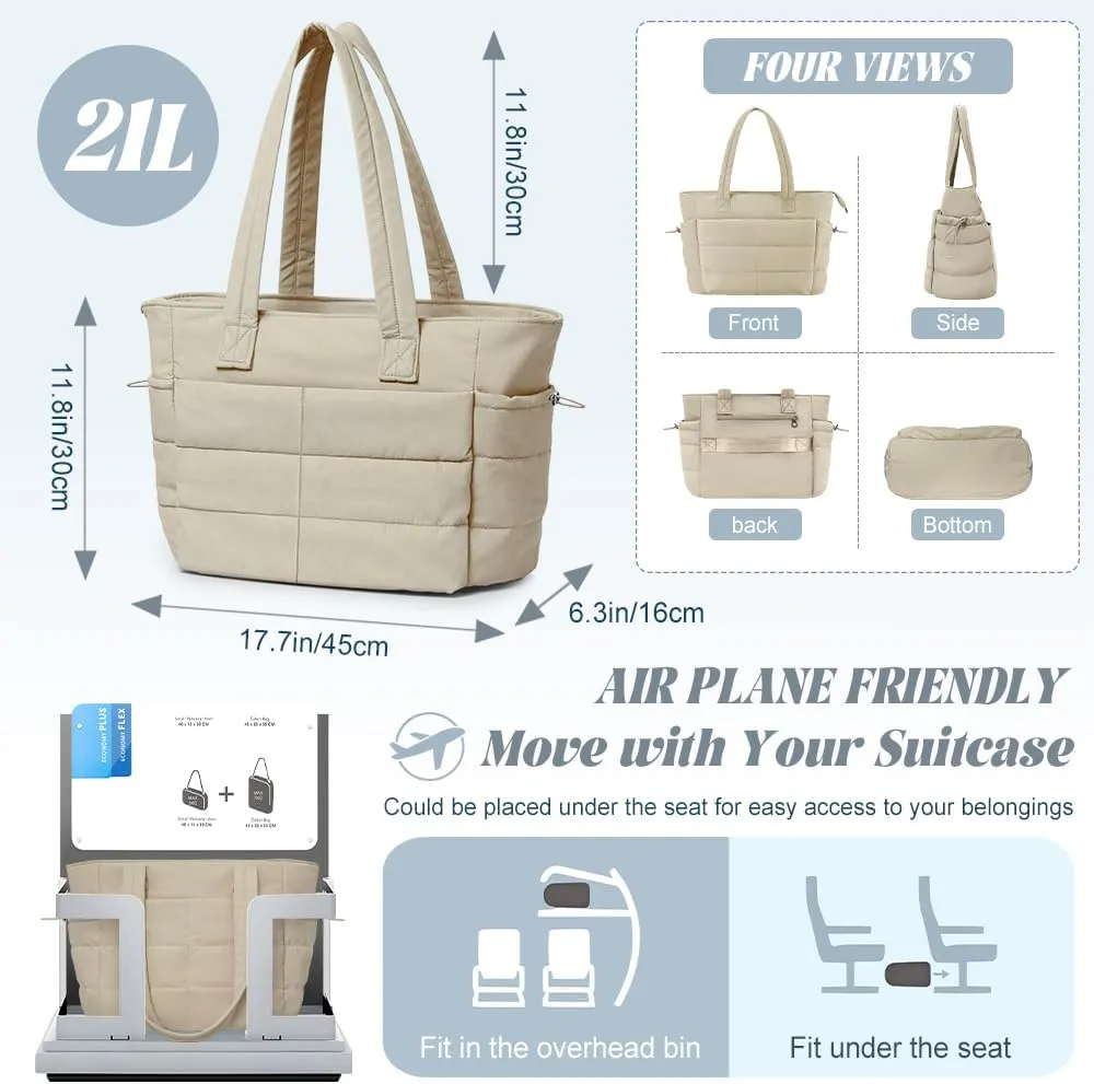 Tote Bags For Women Puffer Shoulder Bag with Zipper Quilted Satchel Handbags For Work,Travel, Gym, Light Waterproof