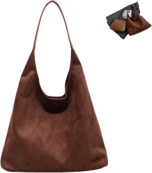 Tote Bags for Women Work Bags Suede Purse Slouchy Bag Hobo Handbag Office Tote Handbag for Shopping Large Brown Shoulder Bag