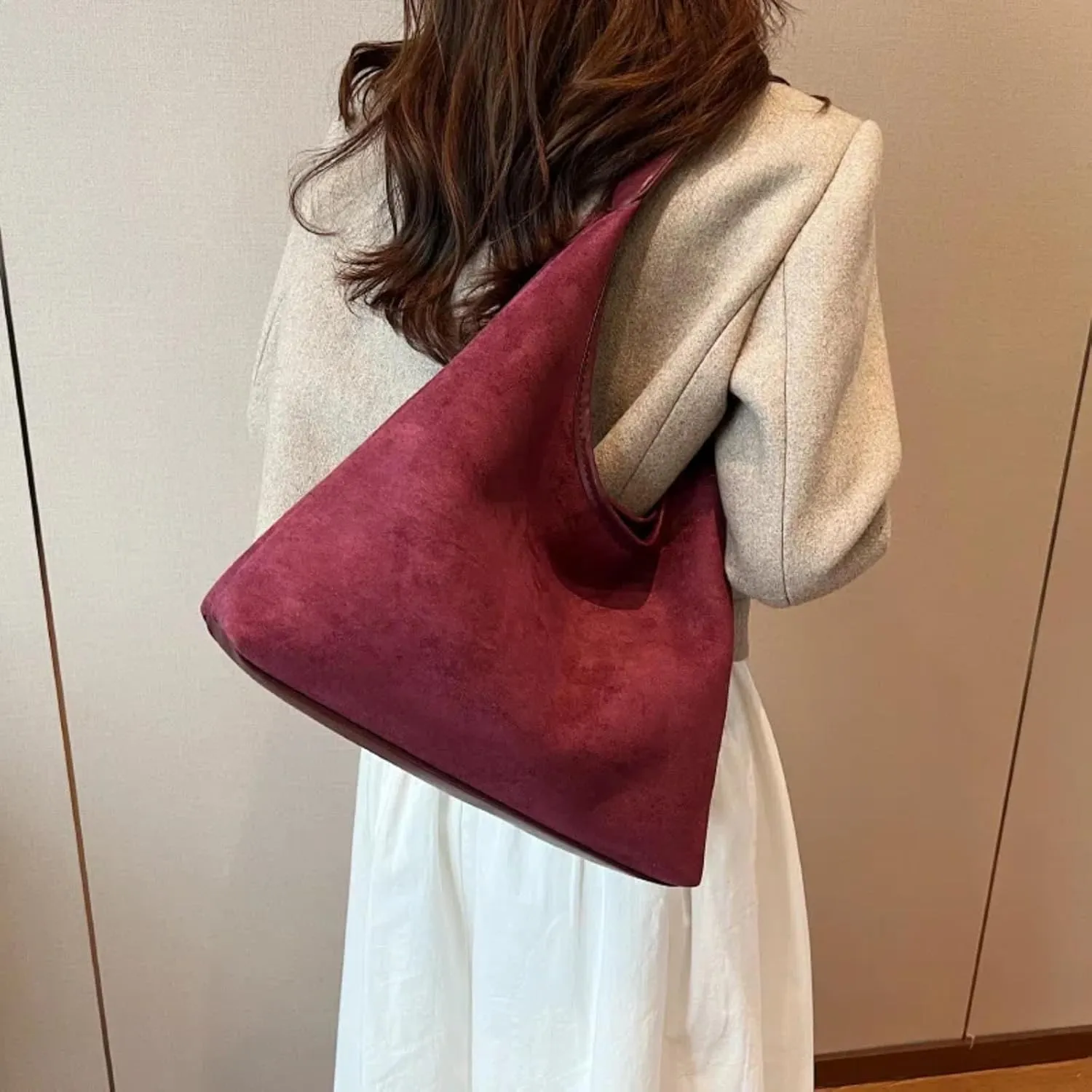 Tote Bags for Women Work Bags Suede Purse Slouchy Bag Hobo Handbag Office Tote Handbag for Shopping Large Brown Shoulder Bag