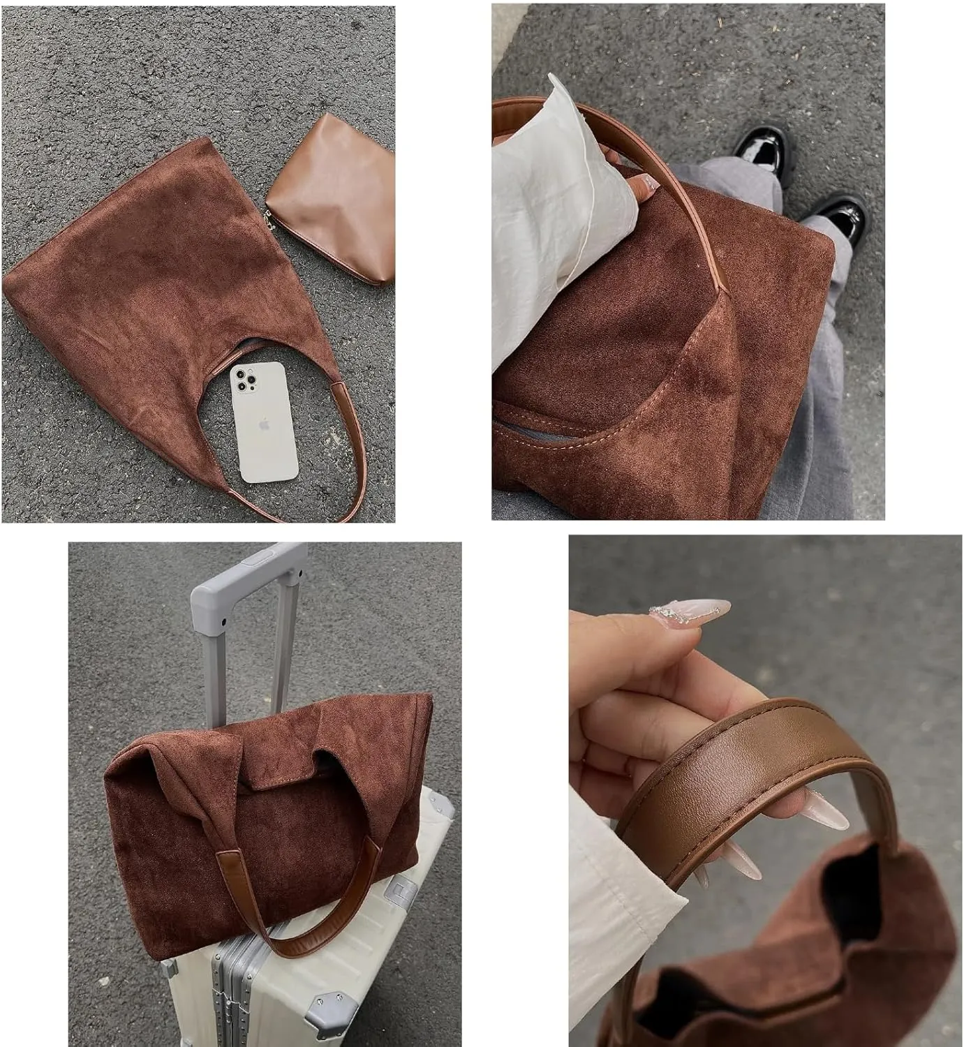 Tote Bags for Women Work Bags Suede Purse Slouchy Bag Hobo Handbag Office Tote Handbag for Shopping Large Brown Shoulder Bag