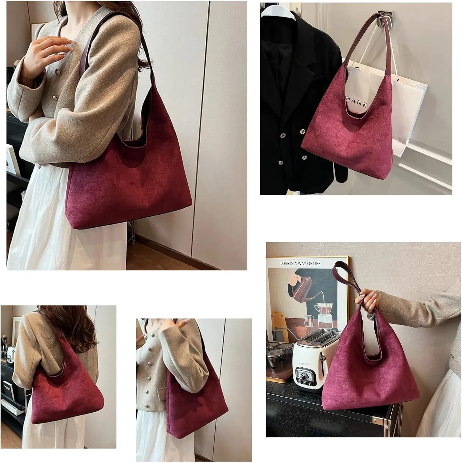 Tote Bags for Women Work Bags Suede Purse Slouchy Bag Hobo Handbag Office Tote Handbag for Shopping Large Brown Shoulder Bag