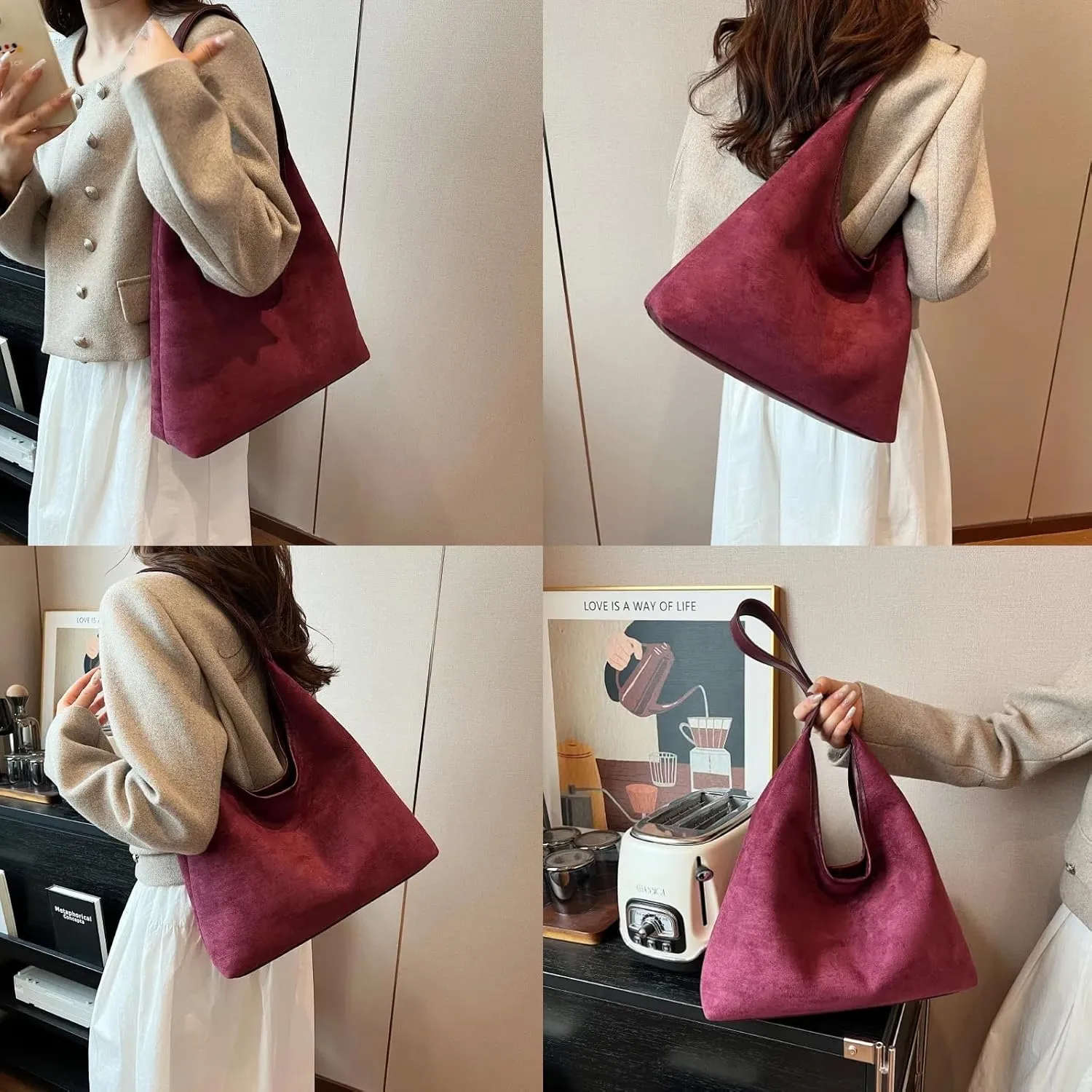 Tote Bags for Women Work Bags Suede Purse Slouchy Bag Hobo Handbag Office Tote Handbag for Shopping Large Brown Shoulder Bag