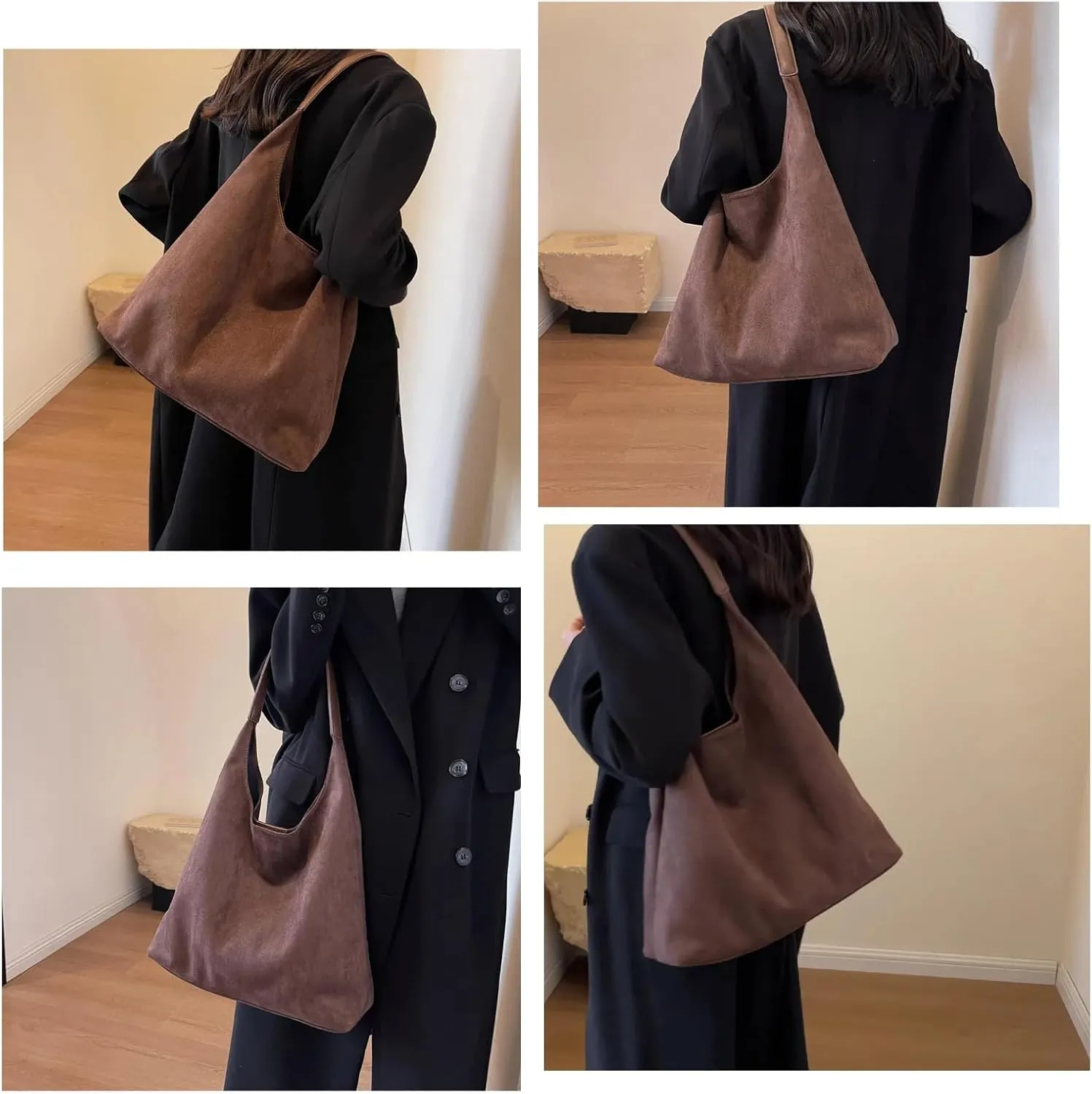 Tote Bags for Women Work Bags Suede Purse Slouchy Bag Hobo Handbag Office Tote Handbag for Shopping Large Brown Shoulder Bag