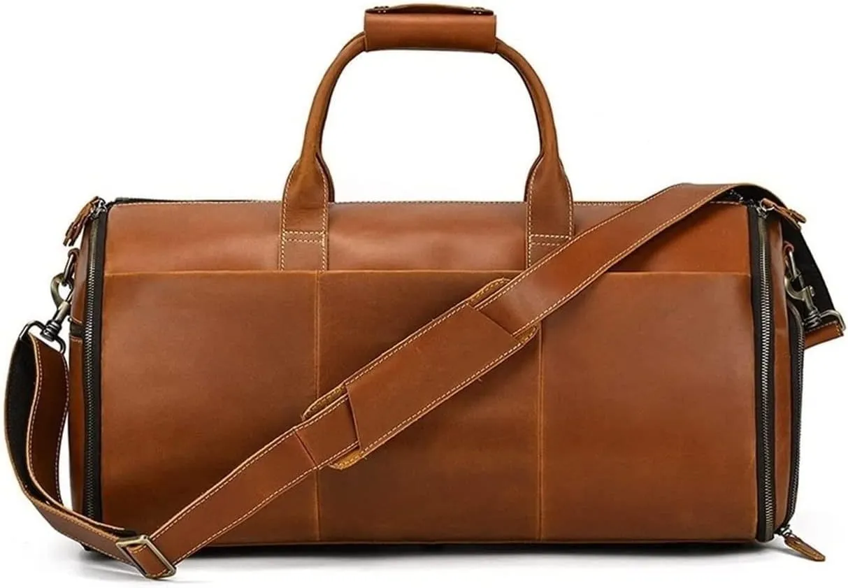 Travel Bags for Mens, Genuine Leather Duffle Bags for Men, Handbags Briefcases Mens Shoulder Bags (Brown)