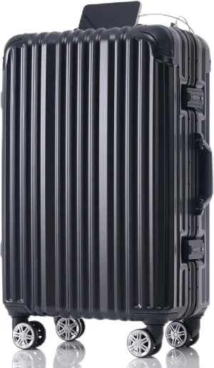 Travel Carry-On Luggage with USB Port for Adventures, 24in Spinner Wheels for Easy Maneuvering, Sleek Black Design
