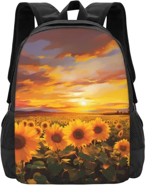 Travel Laptop Backpack Beautiful Sunflower Field Sunset Print 15 Inch Sleek Large-Capacity Backpacks Airline Approved Business Work Bag Casual Business Bag