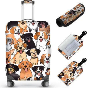 Travel Luggage Cover,Multiple Cute Dogs Theme Suitcase Cover Accessory Kit, Luggage Tag, and Comfortable Luggage Handle Wrap, Washable Zipper Close Luggage Suitcase Protector (18-20 inch,S)