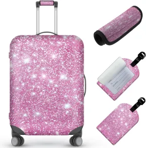 Travel Luggage Cover,Pink Glitter Theme Suitcase Cover Accessory Kit, Luggage Tag, and Comfortable Luggage Handle Wrap, Washable Zipper Close Luggage Suitcase Protector (18-20 inch,S)