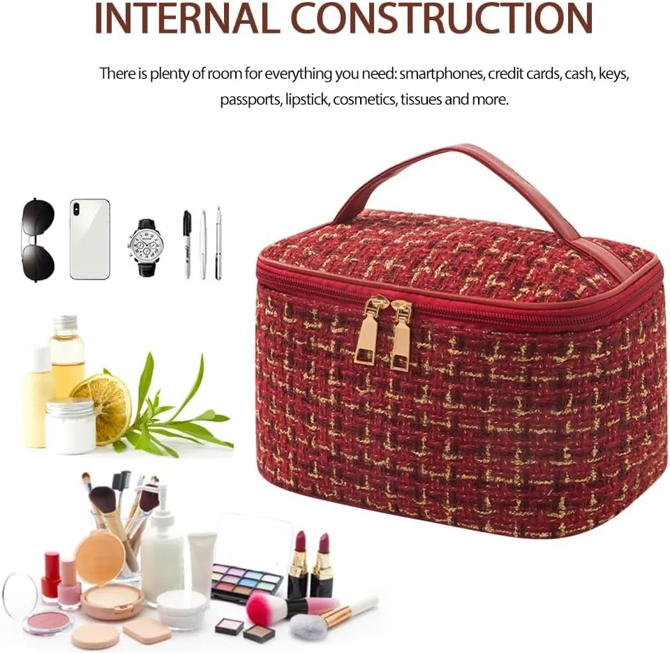 Travel Makeup Bag,High Capacity Toiletries Travel Bag,Waterproof And Wear-Resistant Portable Cosmetic Organizer,With Comfortable Handle,Suitable for Ladies And Girls (Red)