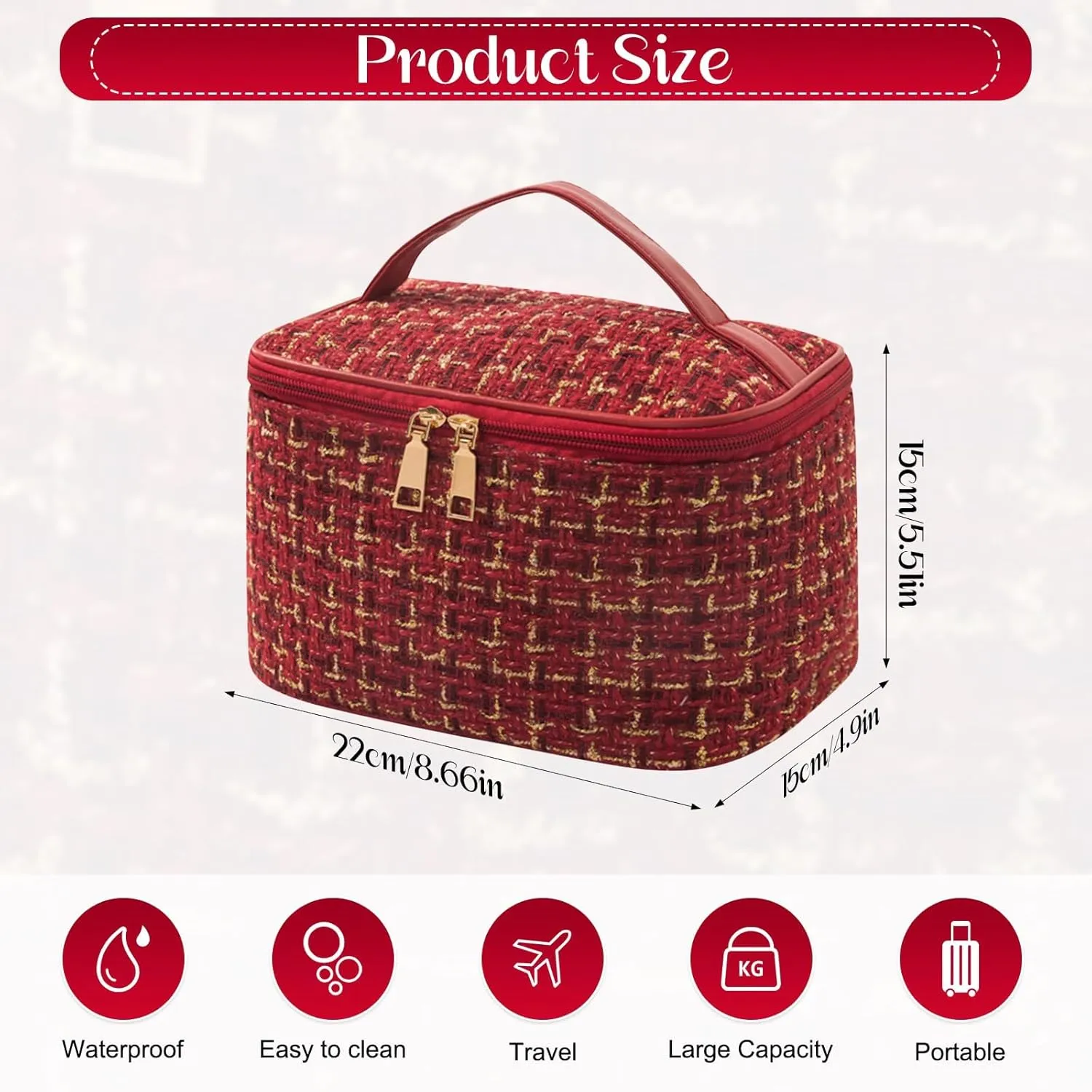 Travel Makeup Bag,High Capacity Toiletries Travel Bag,Waterproof And Wear-Resistant Portable Cosmetic Organizer,With Comfortable Handle,Suitable for Ladies And Girls (Red)