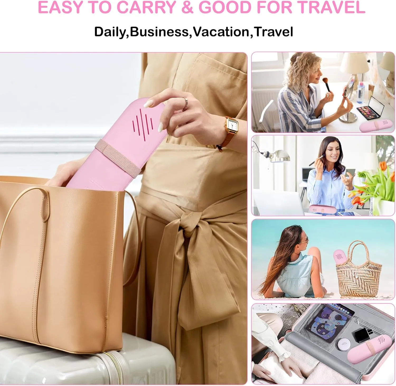 Travel Makeup Brush Holder,Make Up Organizer Bag Case,Cosmetic pouch,Travel Organizer,Silicon Small Makeup Brush Purse Upgrade with Zipper (Light Pink)