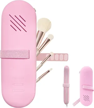 Travel Makeup Brush Holder,Make Up Organizer Bag Case,Cosmetic pouch,Travel Organizer,Silicon Small Makeup Brush Purse Upgrade with Zipper (Light Pink)
