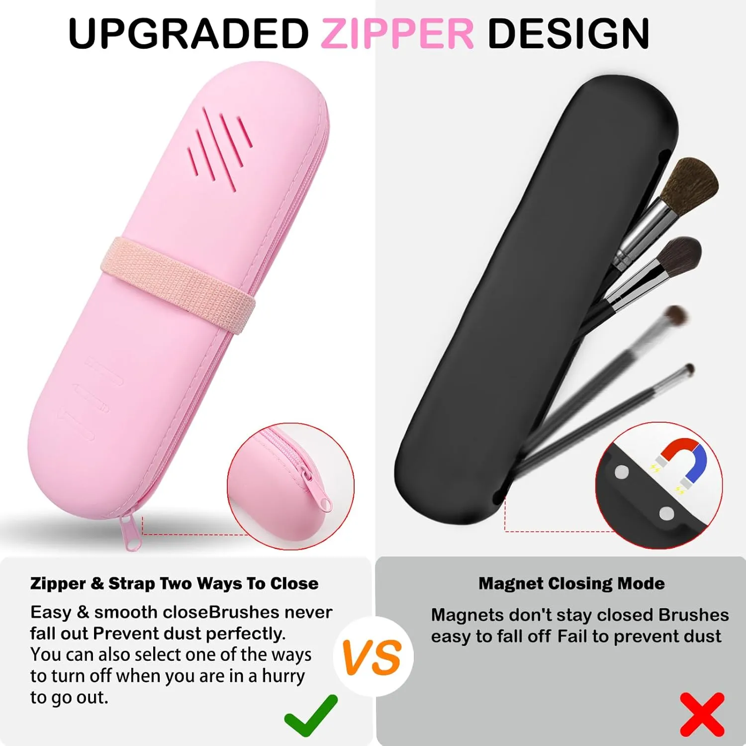 Travel Makeup Brush Holder,Make Up Organizer Bag Case,Cosmetic pouch,Travel Organizer,Silicon Small Makeup Brush Purse Upgrade with Zipper (Light Pink)