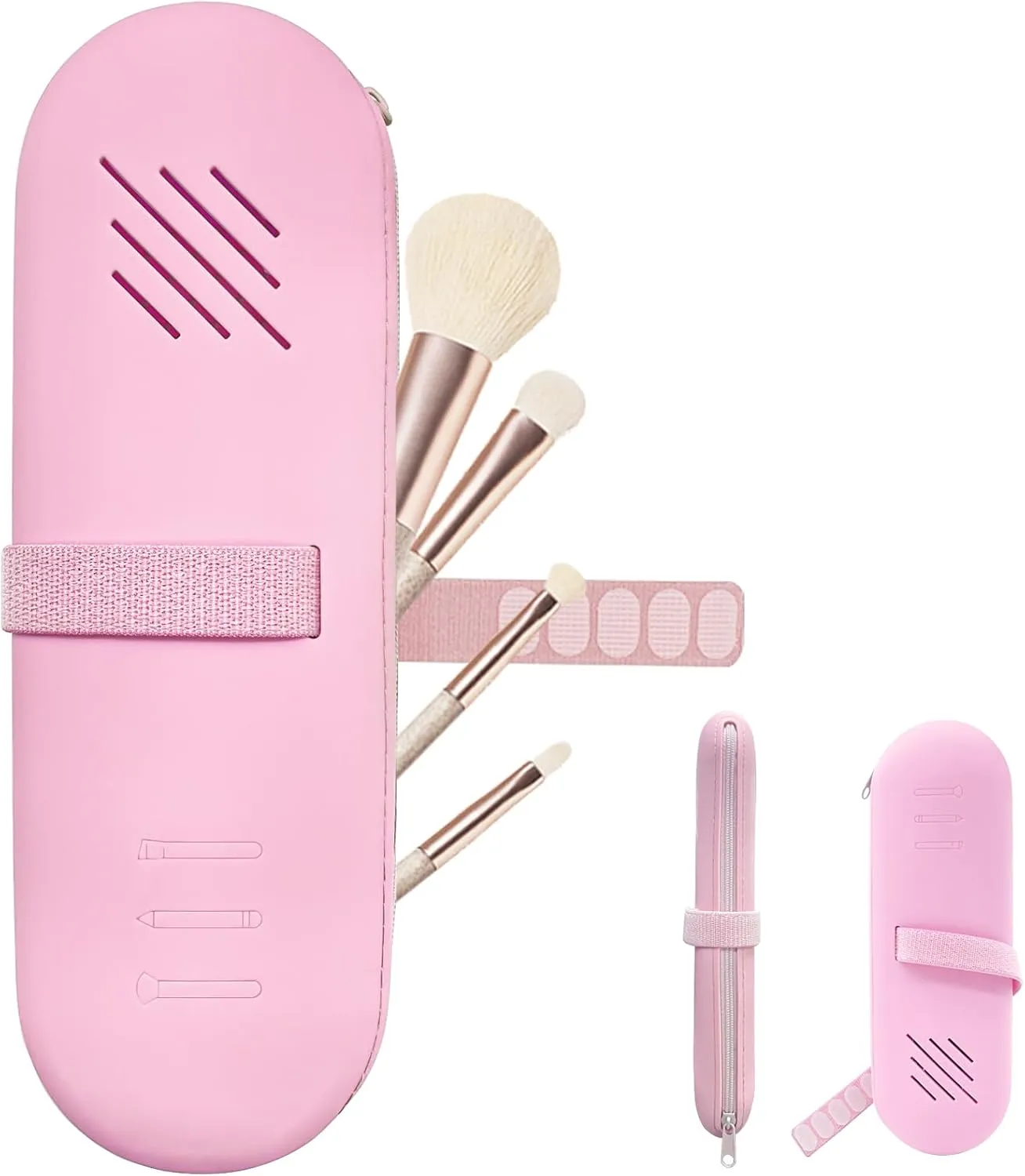 Travel Makeup Brush Holder,Make Up Organizer Bag Case,Cosmetic pouch,Travel Organizer,Silicon Small Makeup Brush Purse Upgrade with Zipper (Light Pink)