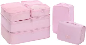 Travel Packing Cubes 7 Set, JJ POWER Luggage Organizers with toiletry kit shoe bag (Light pink)
