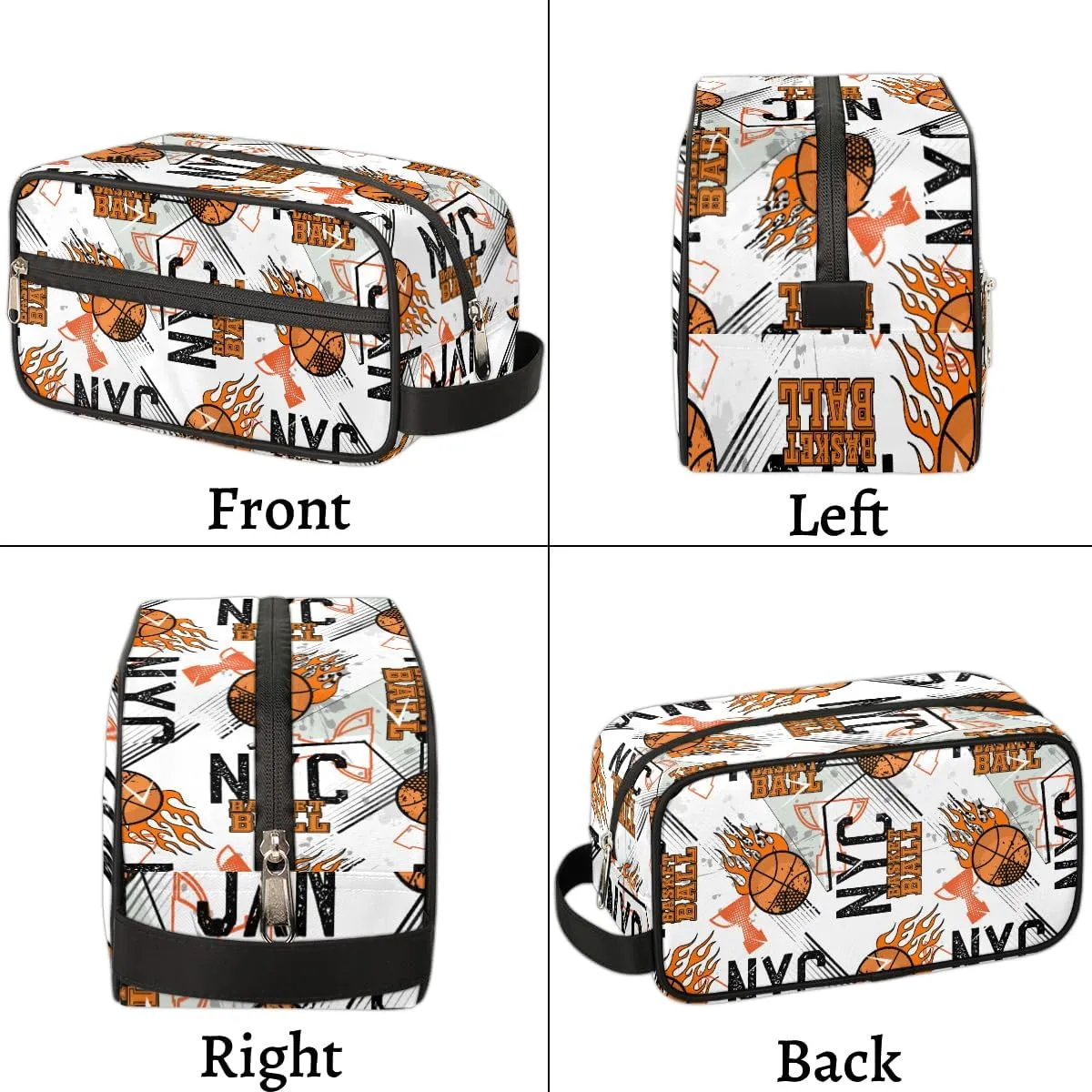Travel Toiletry Bag for Boys, Basketball White Waterproof Shaving Bag for Men, Hanging Dopp Kit with Large Capacity for Travel,Sports Shower