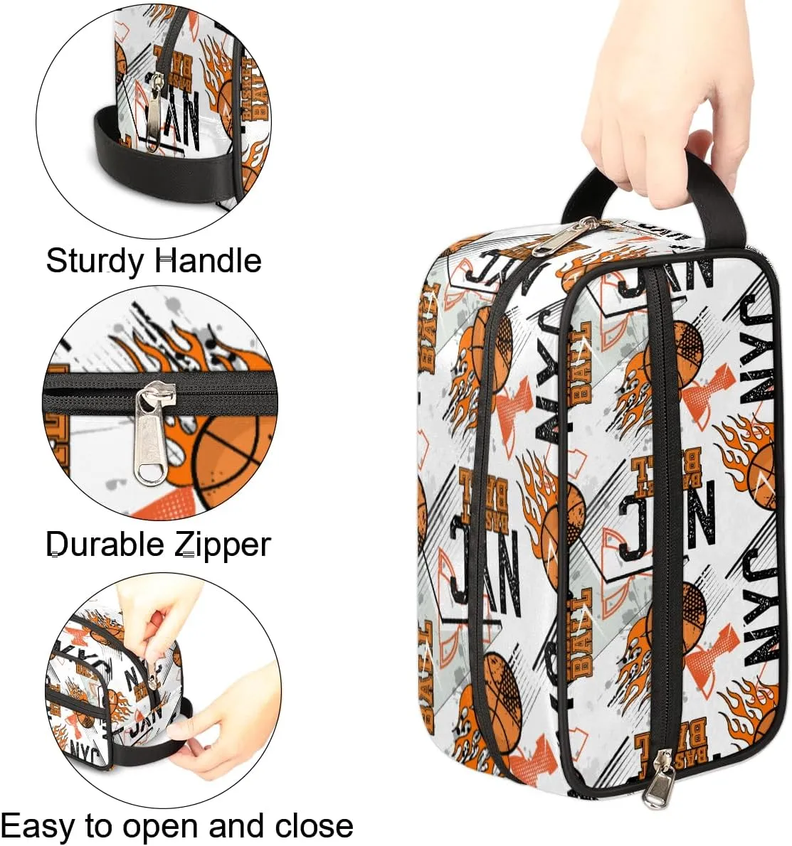 Travel Toiletry Bag for Boys, Basketball White Waterproof Shaving Bag for Men, Hanging Dopp Kit with Large Capacity for Travel,Sports Shower