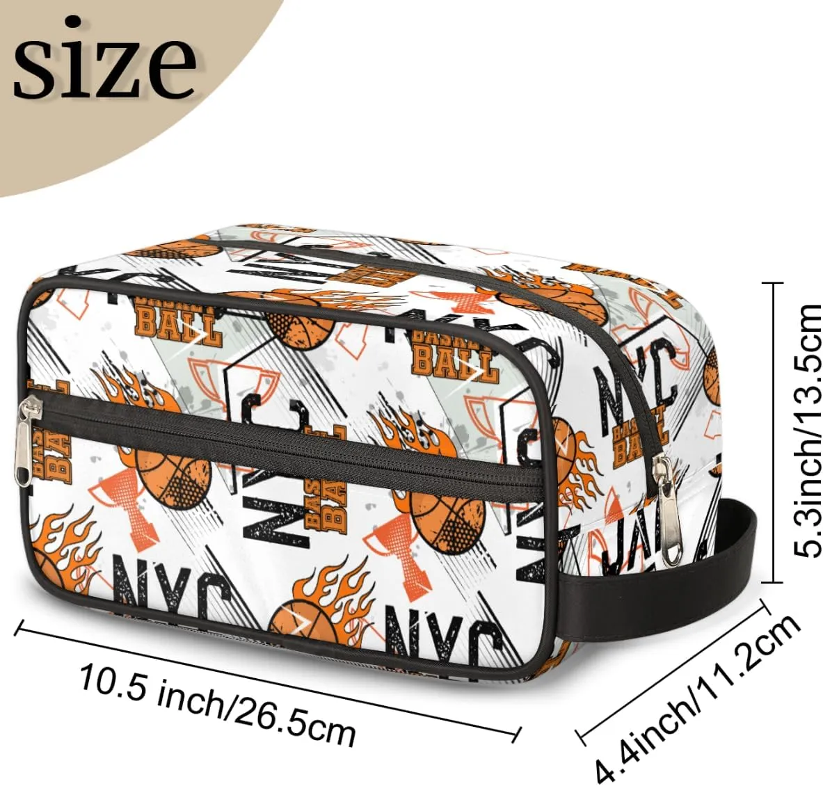 Travel Toiletry Bag for Boys, Basketball White Waterproof Shaving Bag for Men, Hanging Dopp Kit with Large Capacity for Travel,Sports Shower