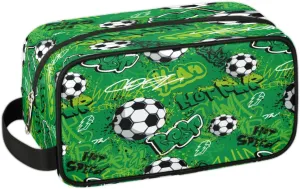 Travel Toiletry Bag for Boys Men, Green Soccer Waterproof Hanging Dopp Kit for Teens, Shaving Bag with Large Capacity for Travel,Sports Shower