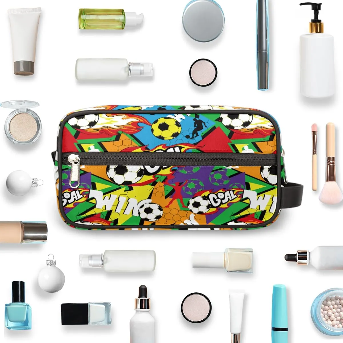 Travel Toiletry Bag for Boys, Waterproof Hanging Dopp Kit for Men, Shaving Bag with Large Capacity for Travel,Sports Shower (Soccer Goal Time)