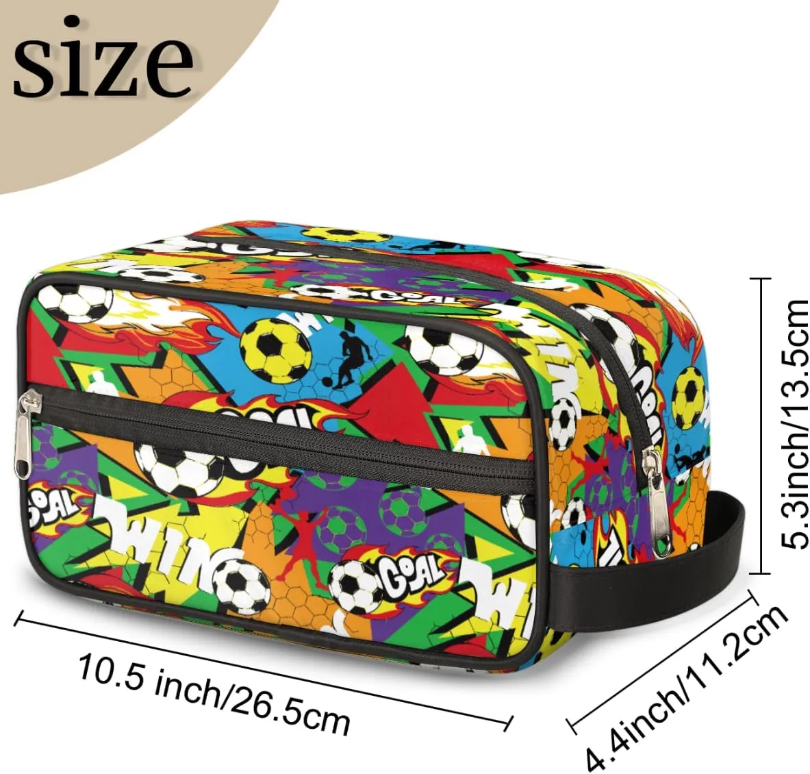 Travel Toiletry Bag for Boys, Waterproof Hanging Dopp Kit for Men, Shaving Bag with Large Capacity for Travel,Sports Shower (Soccer Goal Time)