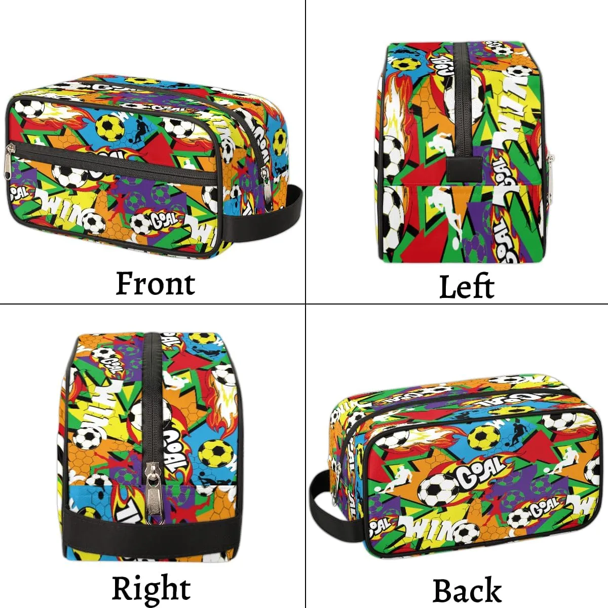 Travel Toiletry Bag for Boys, Waterproof Hanging Dopp Kit for Men, Shaving Bag with Large Capacity for Travel,Sports Shower (Soccer Goal Time)